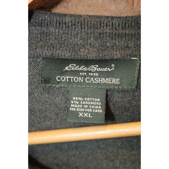 Eddie Bauer Green 1/4 Button Pullover Cotton Cashmere Sweater Mens XXL - Picture 5 of 7